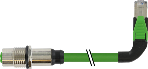 M12 fem. recept. D-cod. rear / RJ45 male 90° left