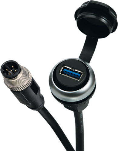 MSDD pass-through USB 2.0 form A/M12, 0.3 m cable, design silver