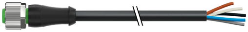 M12 female 0° A-cod. with cable