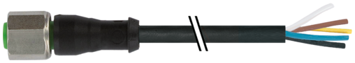 M12 female 0° A-cod. with cable V4A