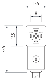M12 male 90° A-cod. / MSUD valve plug C-8mm