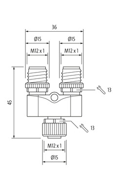 T Coupler M12 female / 2x M12 male A-cod.