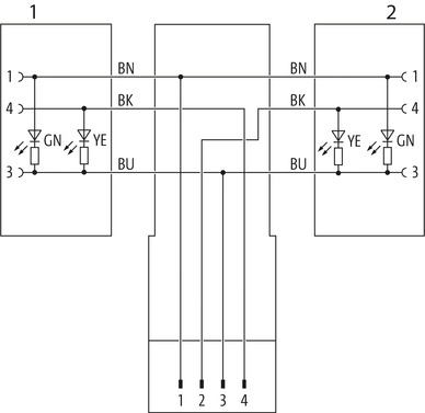 EOL - Y-Distributor M12 male / M8 female 90° A-cod. LED